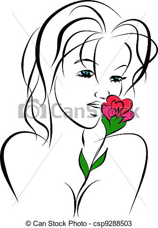 326x470 Spring Woman Line Art Beautiful Woman Faceline Art Ready