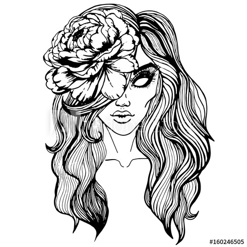 500x500 Portrait Of A Beautiful Girl With A Pion In Her Hair