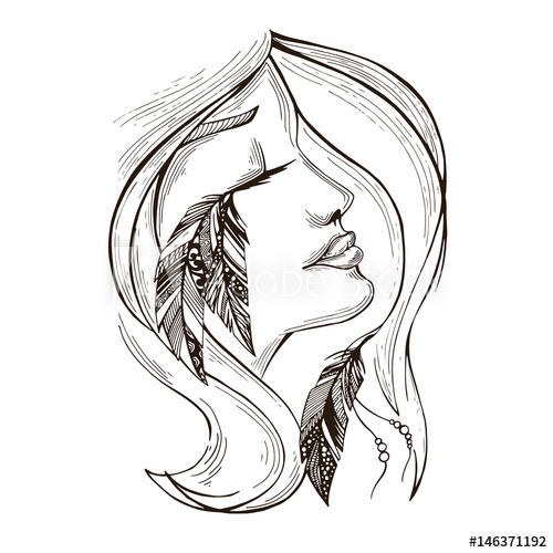 500x500 Black Silhouette Of A Girl In Profile With Feathers In Her Hair