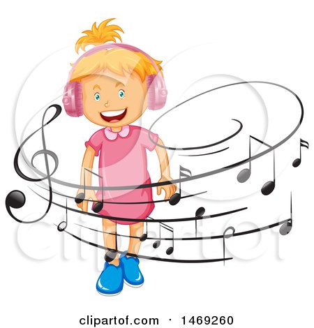 450x470 Clipart Of A Girl Wearing Headphones, With Music Notes