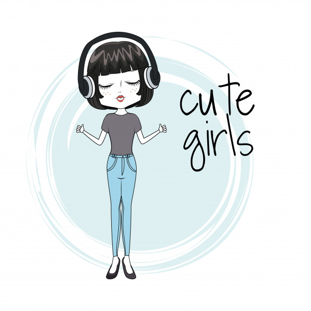 626x626 Cute Girl With Headphones Vector Premium Download