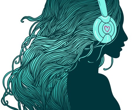 450x375 Dancing Girl Listen Music In Headphones Royalty Free Vector Graphics