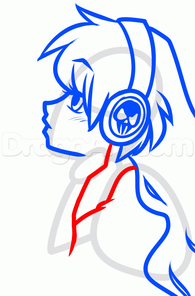 676x1027 Draw A Girl With Headphones, Step