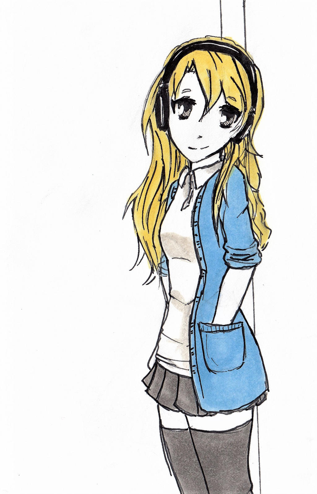 1024x1596 Manga Girl With Headphones Coloured