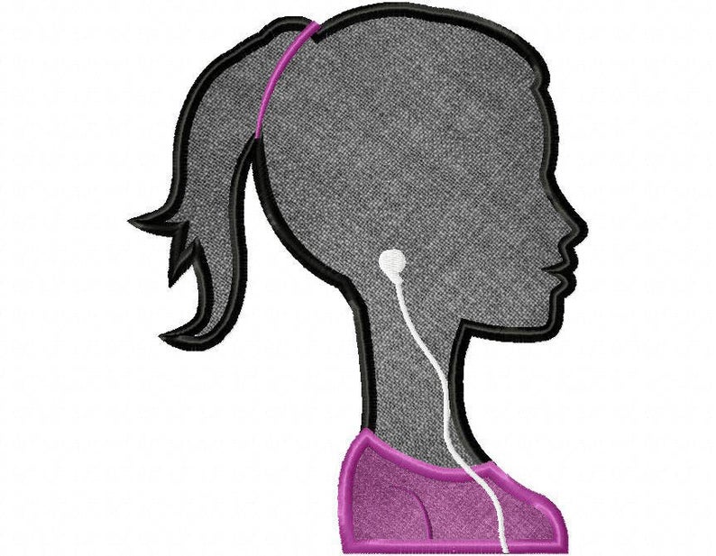 794x617 Silhouette Teenage Girl Headphones Embroidery Design Etsy