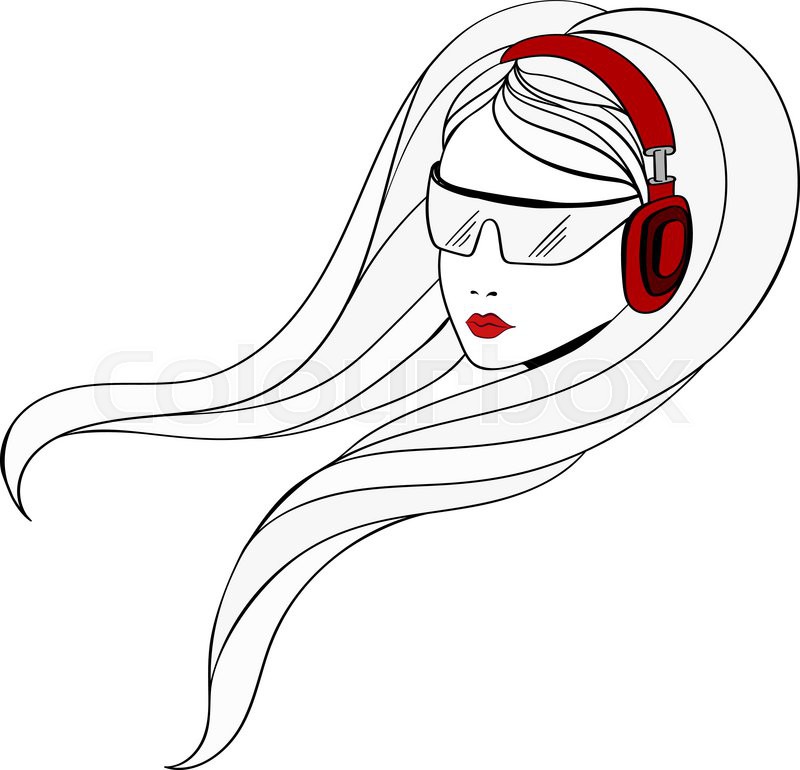 800x770 Young Girl Is Listening Music With Red Stock Vector Colourbox