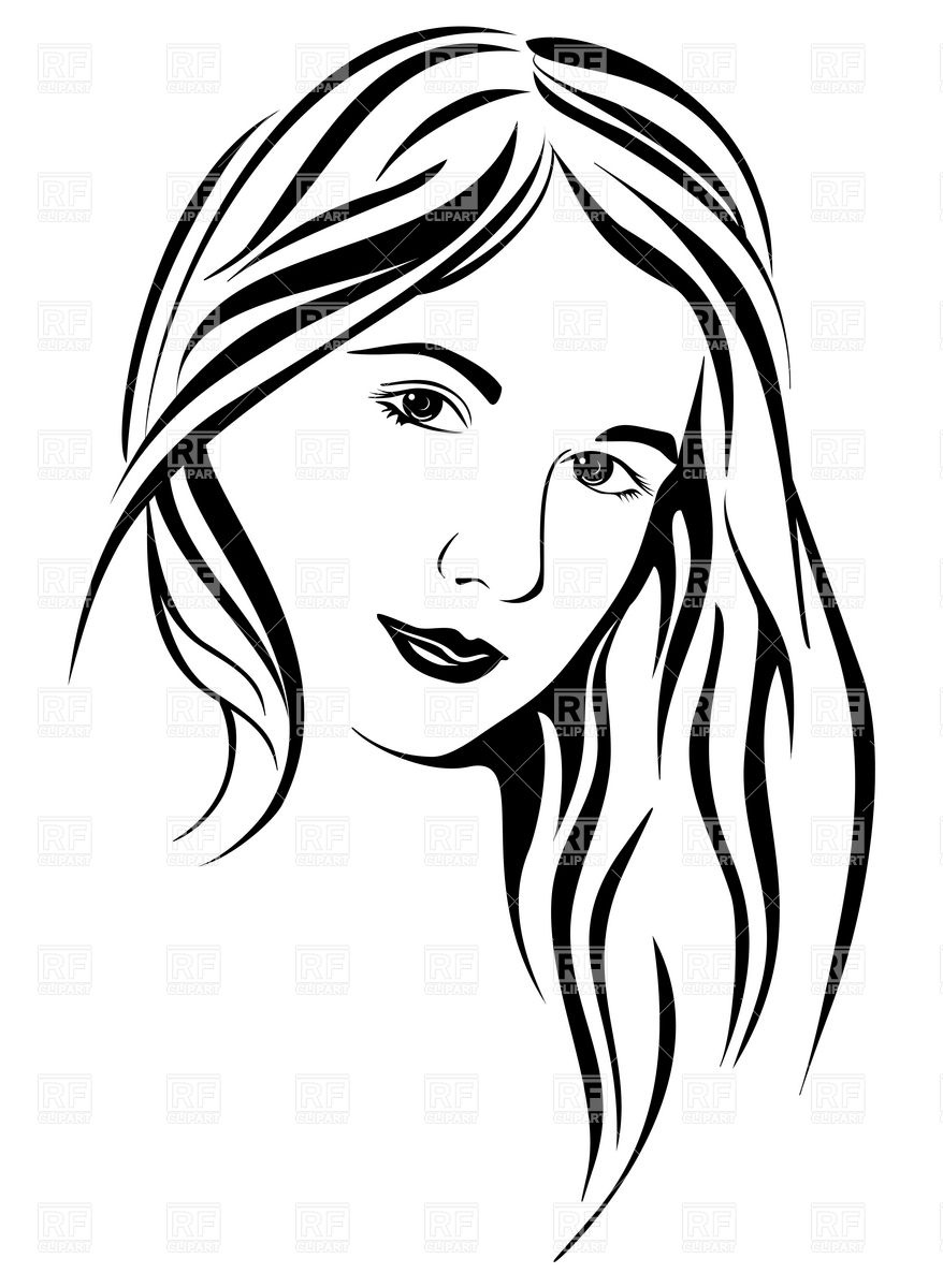 878x1200 Girl With Long Hair Clipart Black And White