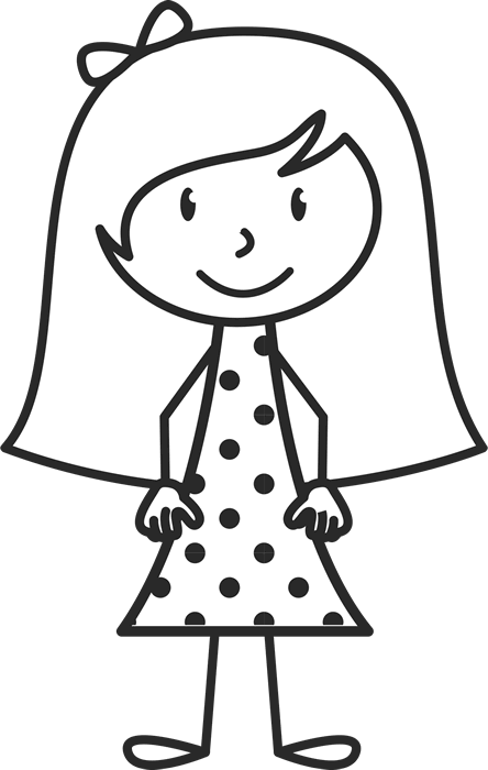 444x700 Girl With Long Hair And Polka Dot Dress Stamp Stick Figure