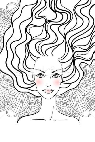 400x600 Portrait Of Beautiful Girl With Long Hair Vector Illustration