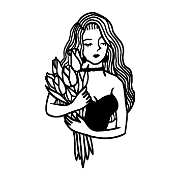 354x354 Temporary Tattoo Sticker Long Hair Girl With Lily Vintage Old