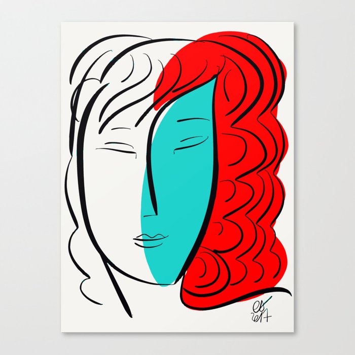 700x700 Turquoise Pop Girl With Red Hair Graphic Minimal Art Canvas Print
