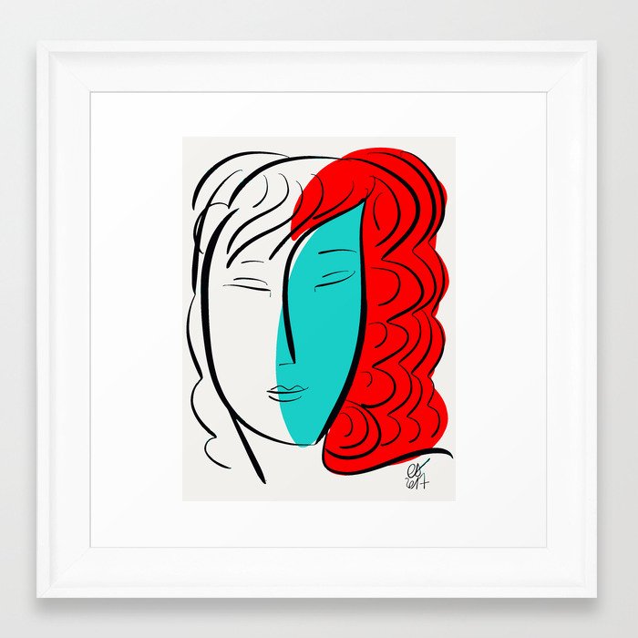 700x700 Turquoise Pop Girl With Red Hair Graphic Minimal Art Framed Art