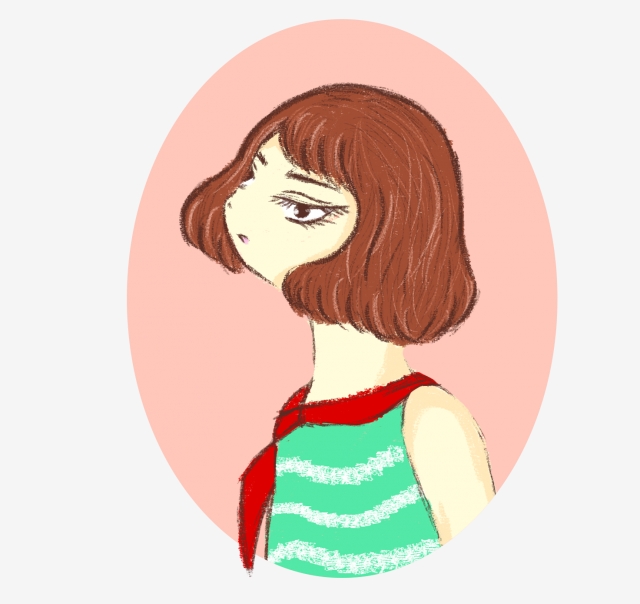 640x604 Wearing A Red Scarf Short Hair Girl Hand Painted Fresh, Minimalism