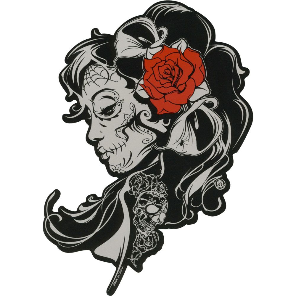 1000x1000 Skeleton Girl With Rose In Hair Sticker Odds Ends Skeleton