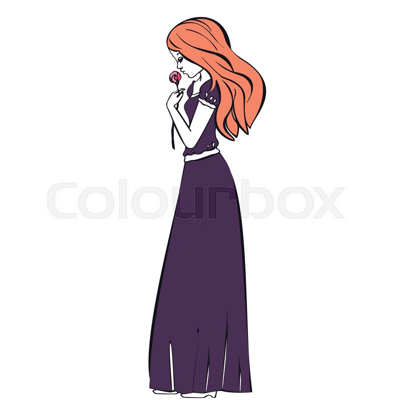 800x800 Beautiful Romantic Girl Holds A Rose, Stock Vector Colourbox