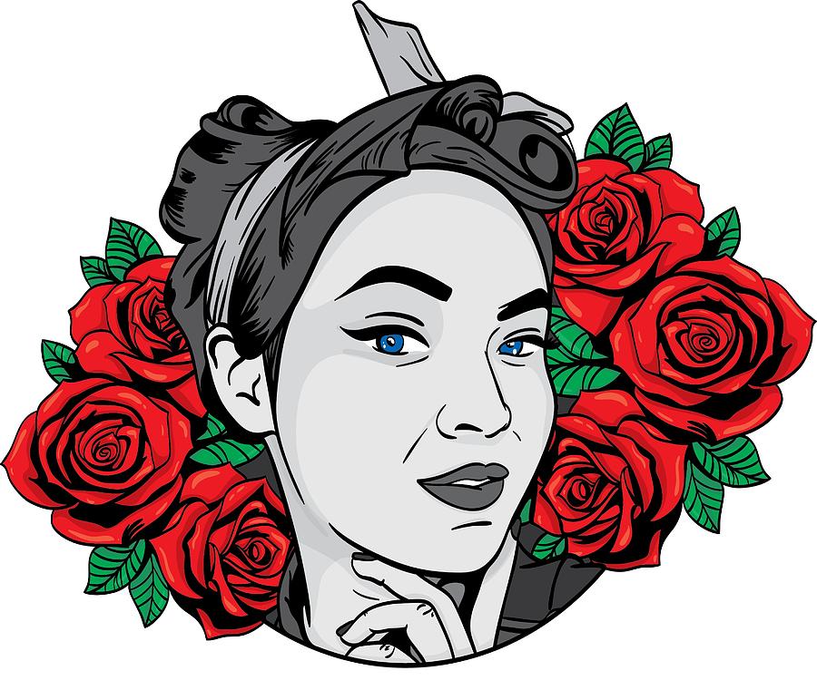 900x750 Girl In Roses Drawing