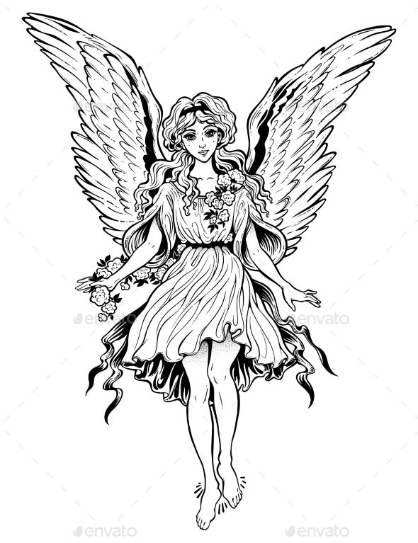 590x767 Beautiful Angel Vintage Style Flying Magic Girl With Long Hair