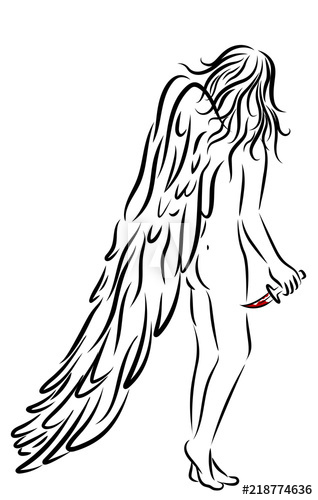318x500 Woman With Angel Wings And Bloody Knife On White Background