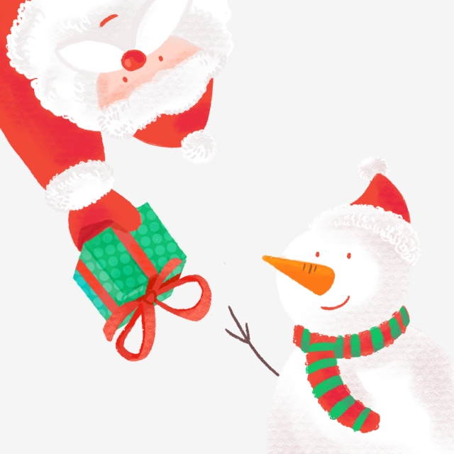 640x640 Hand Drawing Christmas Santa Give Gift To Snow Man, Cute