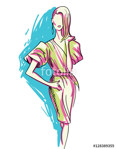 387x500 fashion sketch of beautiful woman glamour beauty vogue girl hand
