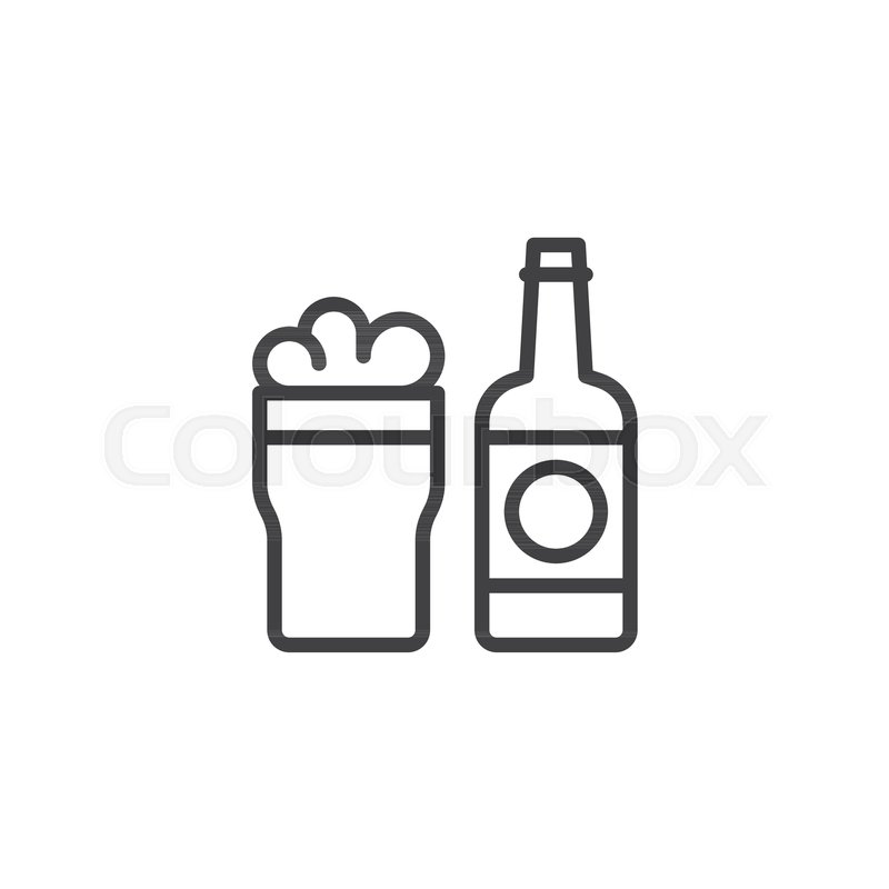 800x800 Beer Bottle And Glass Outline Icon Stock Vector Colourbox