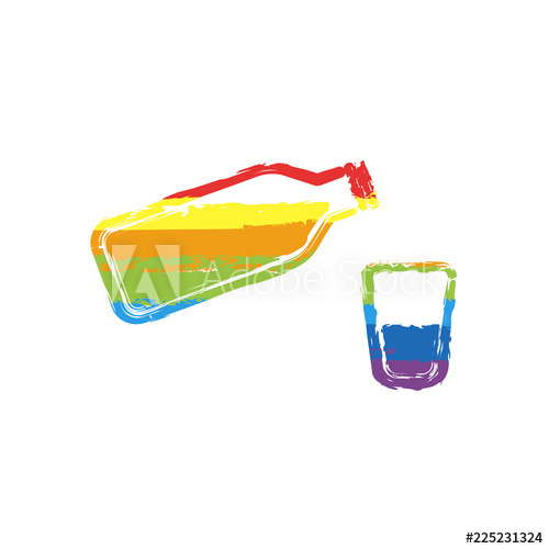 500x500 Bottle Of Water And Glass Cup Simple Icon Drawing Sign With Lgbt