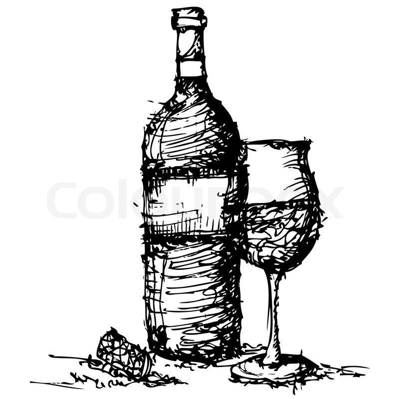 800x800 Sketch Drawing Of Wine Bottle And Stock Vector Colourbox