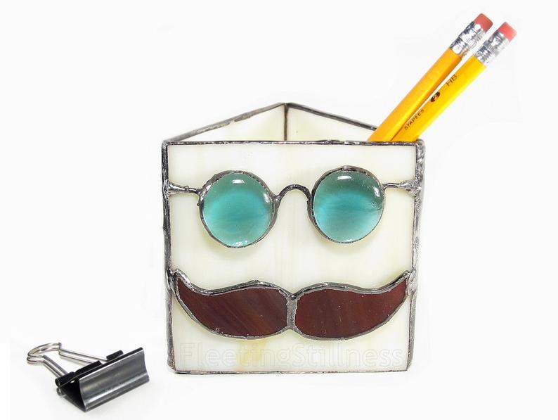 794x597 Stained Glass Pencil Holder For Him With Glasses And Brown Etsy