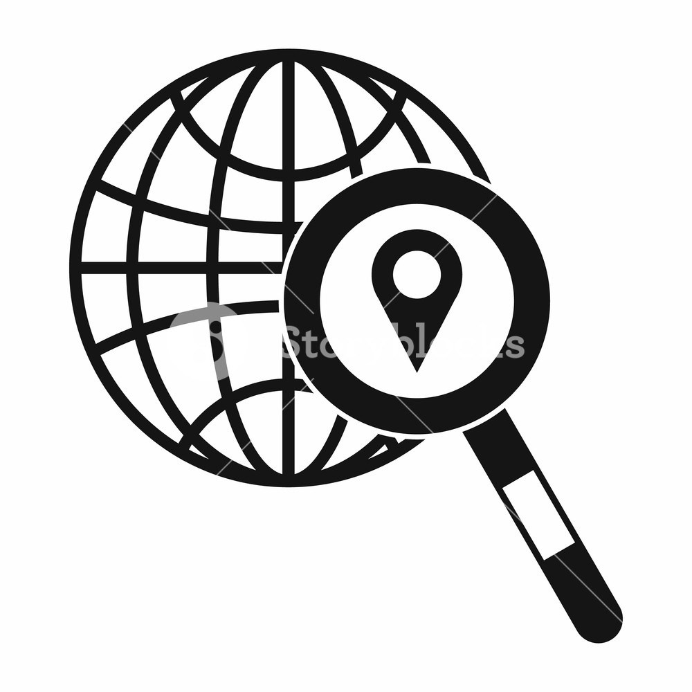 1000x1000 Globe, Map Pointer And Magnifying Glass Icon In Simple Style