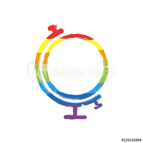 500x500 Simple Globe Linear Icon, Thin Outline Drawing Sign With Lgbt