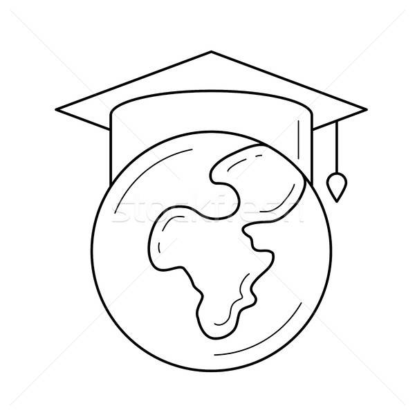 600x600 Globe In Graduation Cap Vector Line Icon Vector Illustration