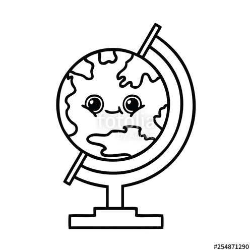 500x500 Line Drawing Cartoon Globe Of The World Stock Image And Royalty