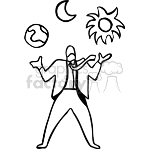 300x300 Black And White Man Juggling Globe Moon And Sun Clipart Royalty