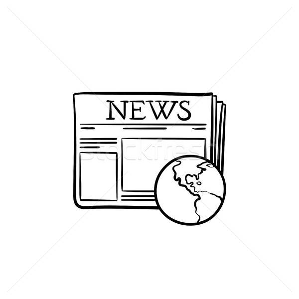600x600 A Newspaper With A Globe Hand Drawn Outline Doodle Icon Vector