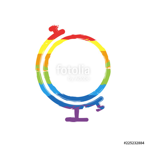 500x500 Simple Globe Linear Icon, Thin Outline Drawing Sign With Lgbt