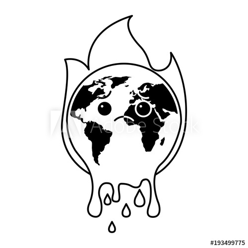 500x500 Cartoon Melted Sad Burning Earth Globe World Vector Illustration