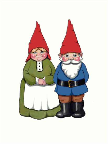 413x549 gnome couple, man and wife, hand drawn gnomes art prints