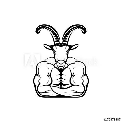 500x500 Vector Fitness Body With Goat Head, Face For Retro Logos, Emblems