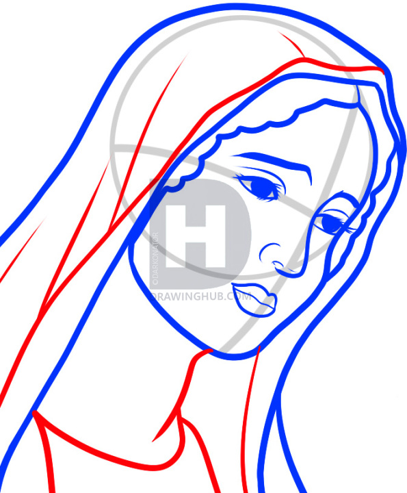 595x720 How To Draw Mary, Virgin Mary, Step