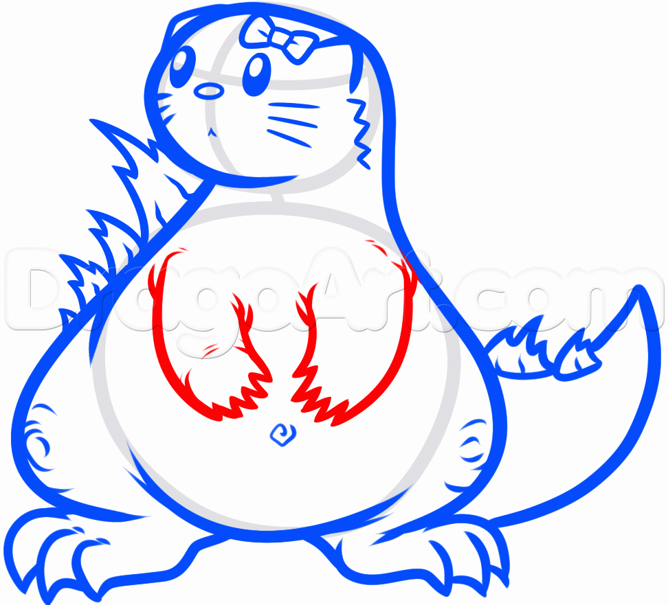 972x881 Step How To Draw Godzilla Hello Kitty