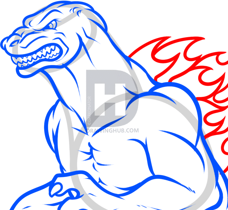 782x720 How To Draw Godzilla Easy, Step