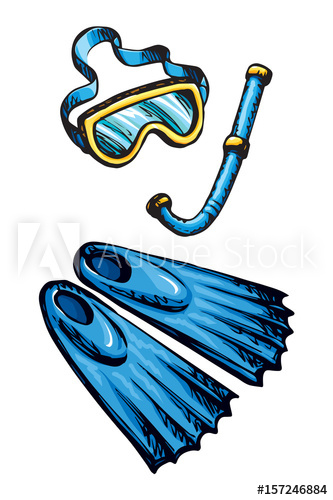 333x500 Diving Snorkel And Goggles Vector Drawing