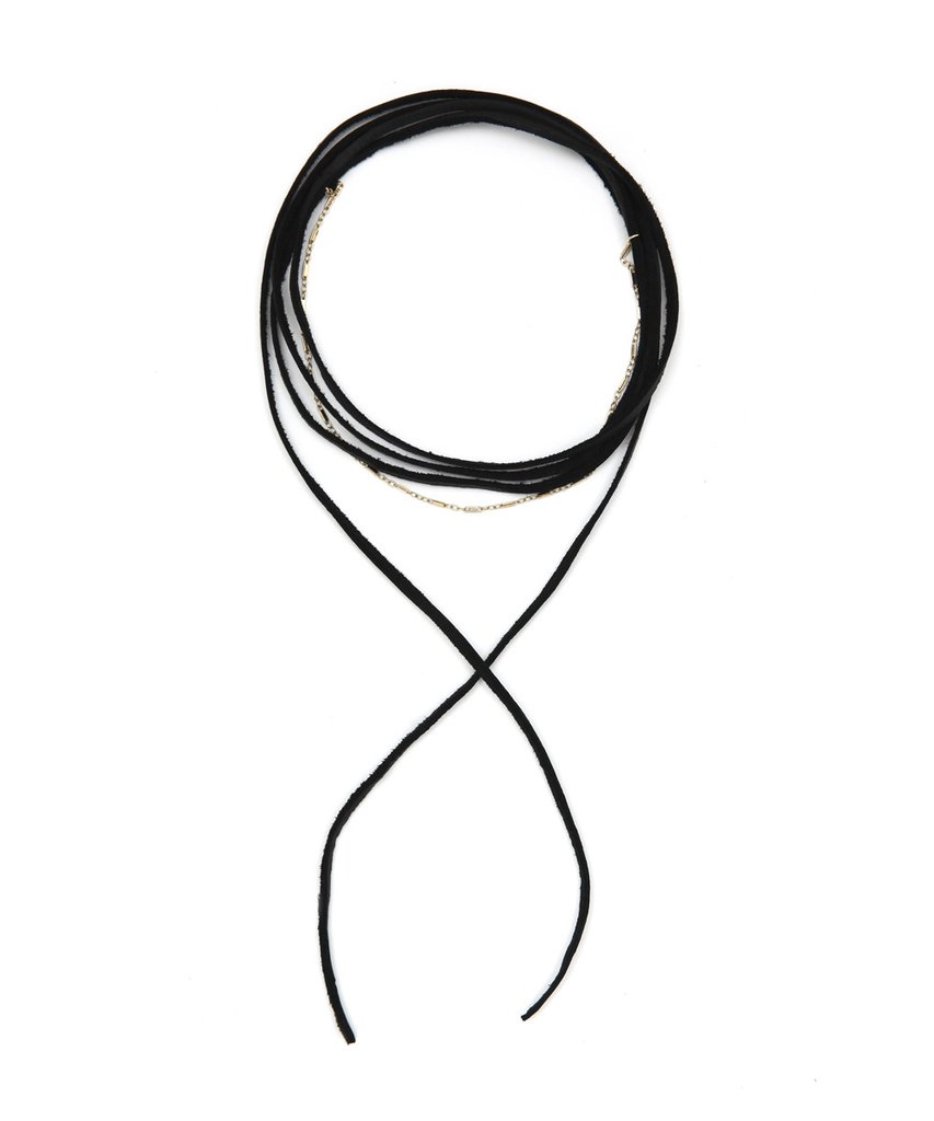 853x1024 Deerskin Leather Gold Bar Chain Wrap Choker Belladaar