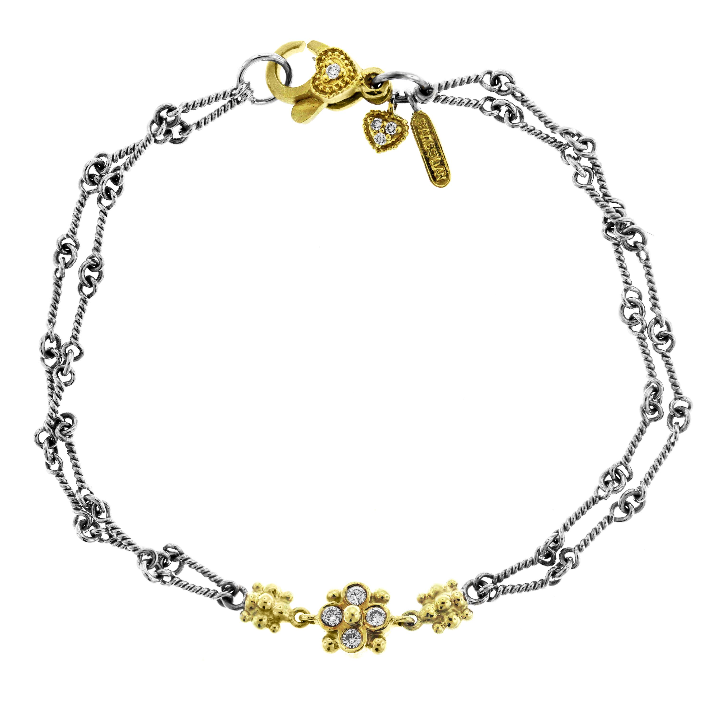 3000x3000 Two Tone Yellow White Gold And Diamond Chain Bracelet With Flower