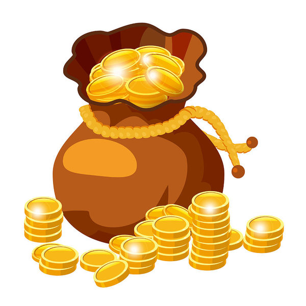 600x600 Cartoon Big Old Bag With Gold Coins Cash Prize Vector Concept