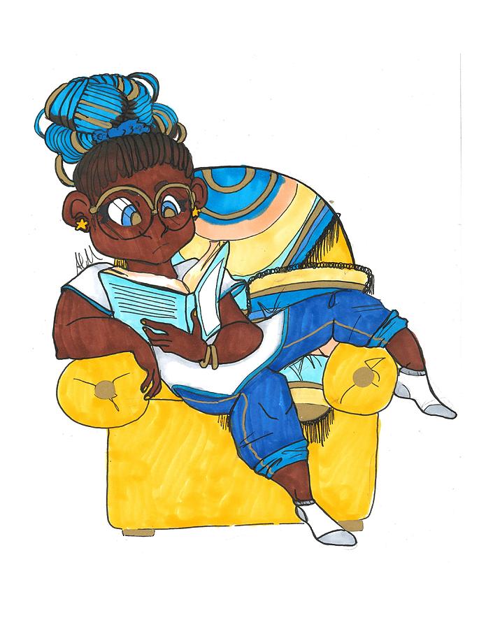 695x900 story told in blue and gold drawing