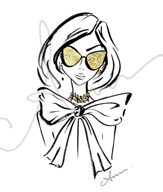 570x670 Fashion Illustration, Mirrored Sunglasses With Gold Leaf