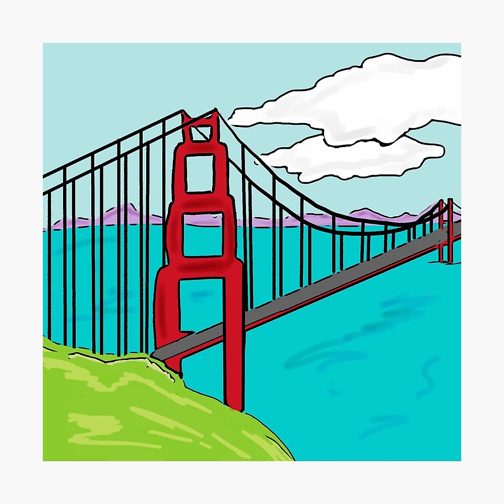 1000x1000 Colorful Golden Gate Bridge California Drawing Metal Print