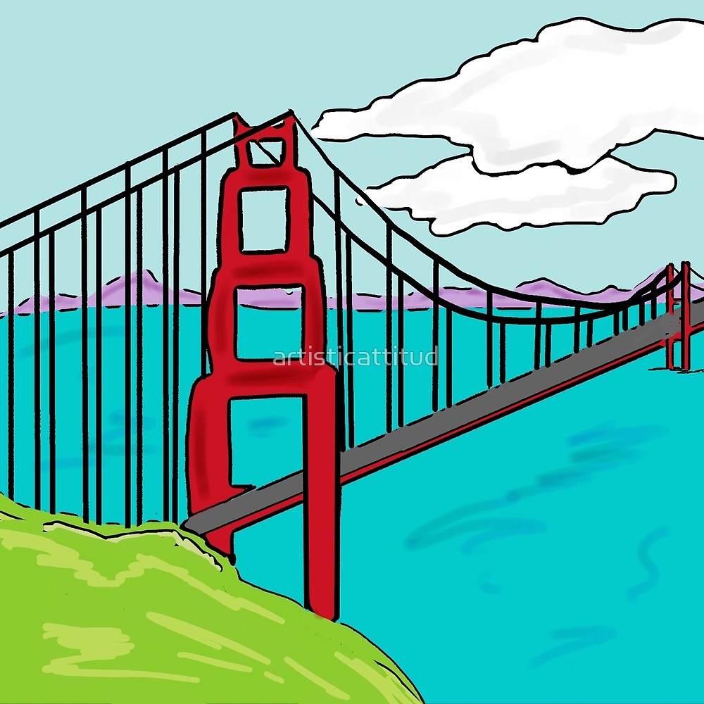 1000x1000 Colorful Golden Gate Bridge California Drawing
