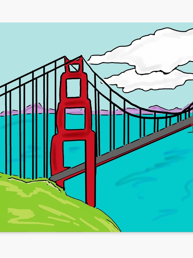 750x1000 Colorful Golden Gate Bridge California Drawing Canvas Print